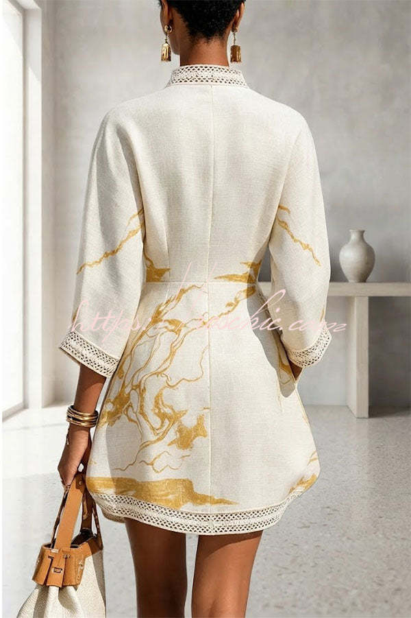 V-Neck Tunic Dress With Three-Quarter Sleeves - view 3