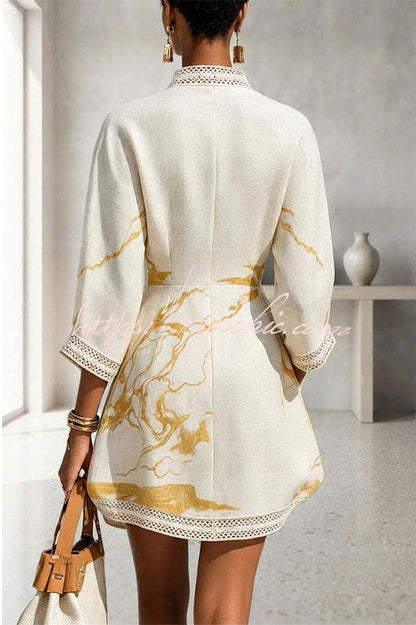 V-Neck Tunic Dress With Three-Quarter Sleeves - view 3