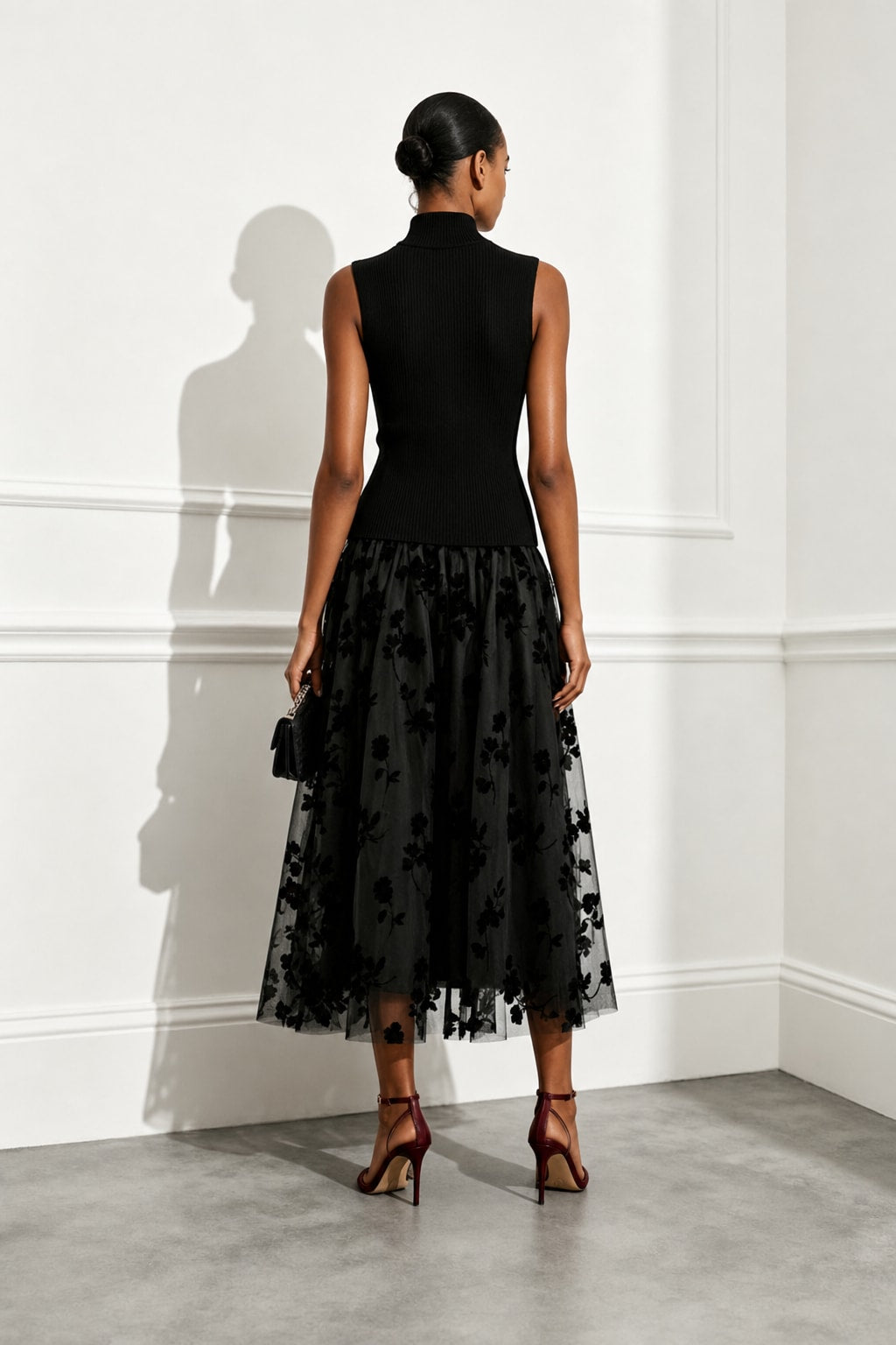 Flocked Knit Sleeveless A-Line Maxi Dress - 3