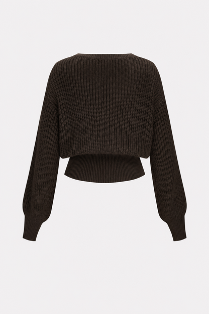 Braided Cable-Knit Cropped Sweater in Dark Brown - view 5