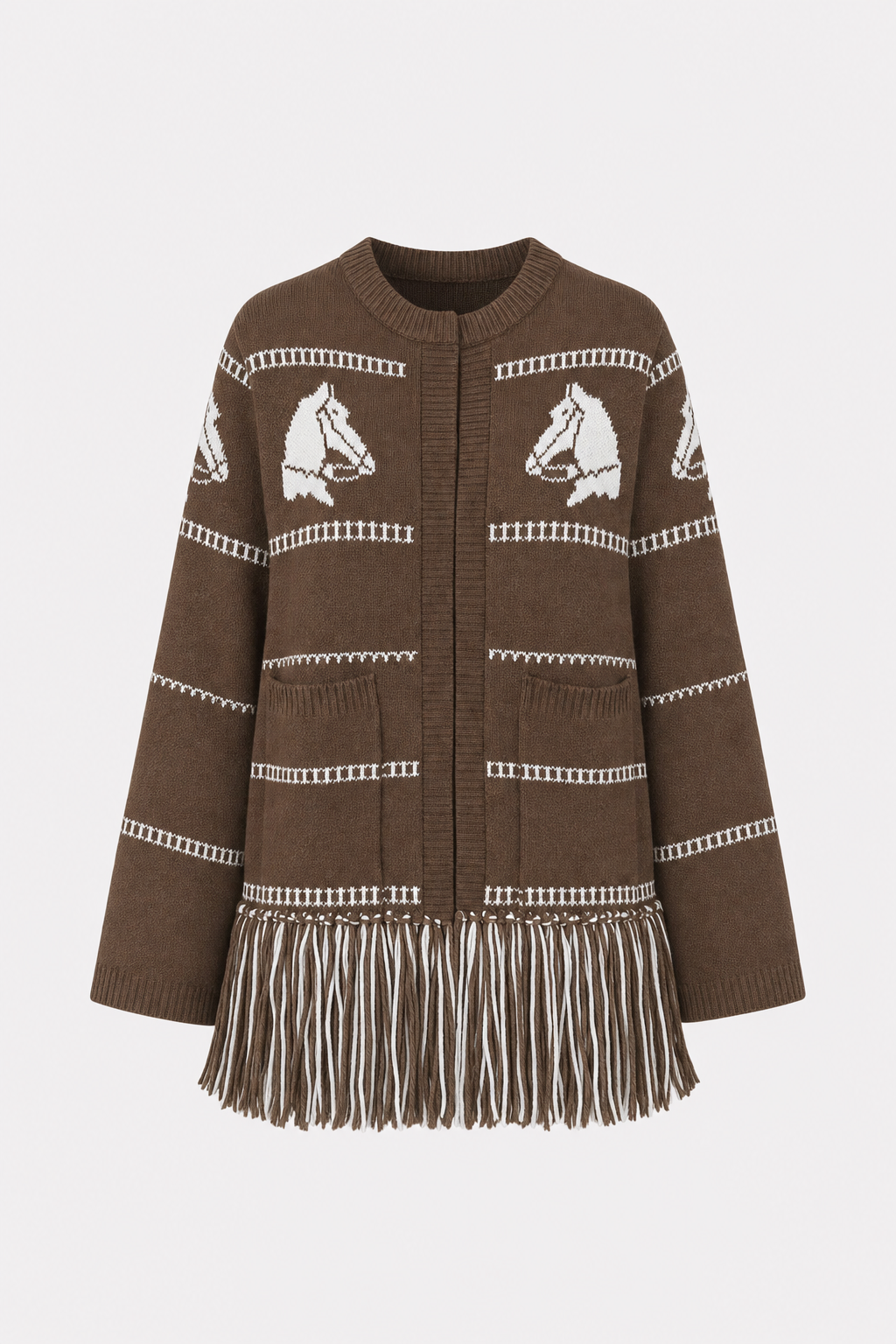 Wool blend fringe trim cardigan - view 8
