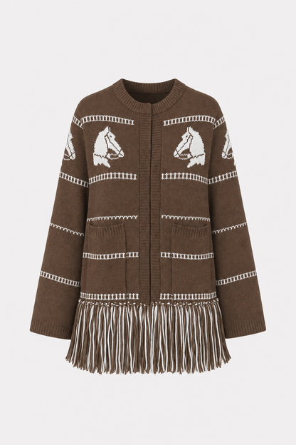Wool blend fringe trim cardigan - view 8