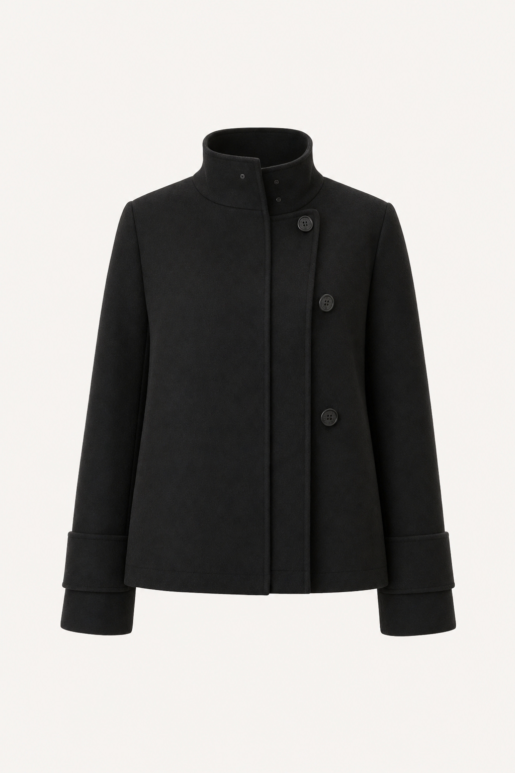 Black wool-blend short jacket with high collar