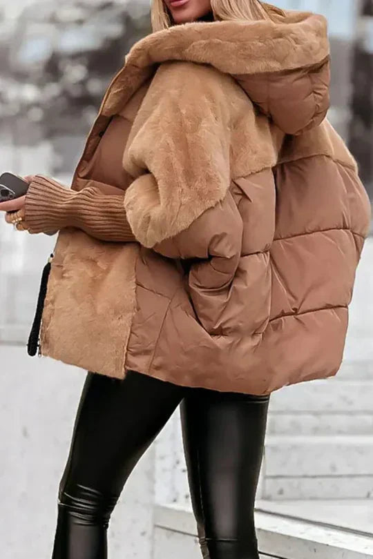 Faux Fur Trim Hooded Puffer Jacket - view 4