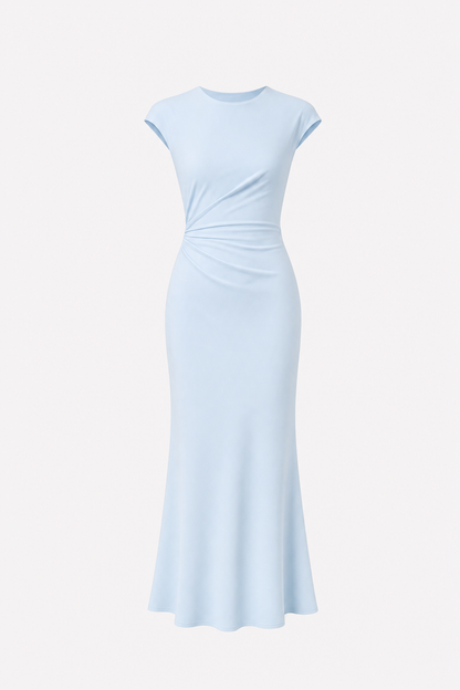 Satin ruched midi dress with cap sleeves - view 6
