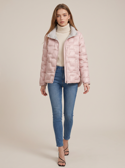 Quilted zip puffer jacket with high funnel neck - view 4