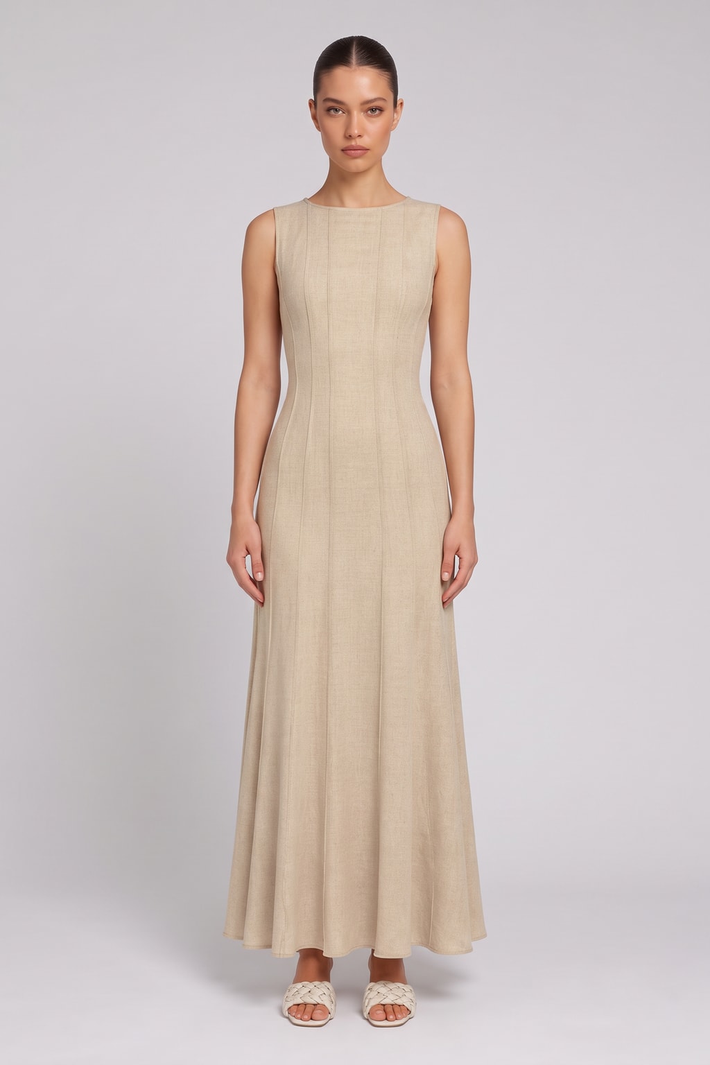 Woven Sleeveless Maxi Dress With Boat Neckline - 2