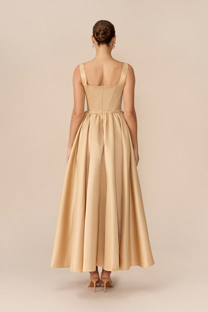Khaki satin square neck corset maxi dress - view 4