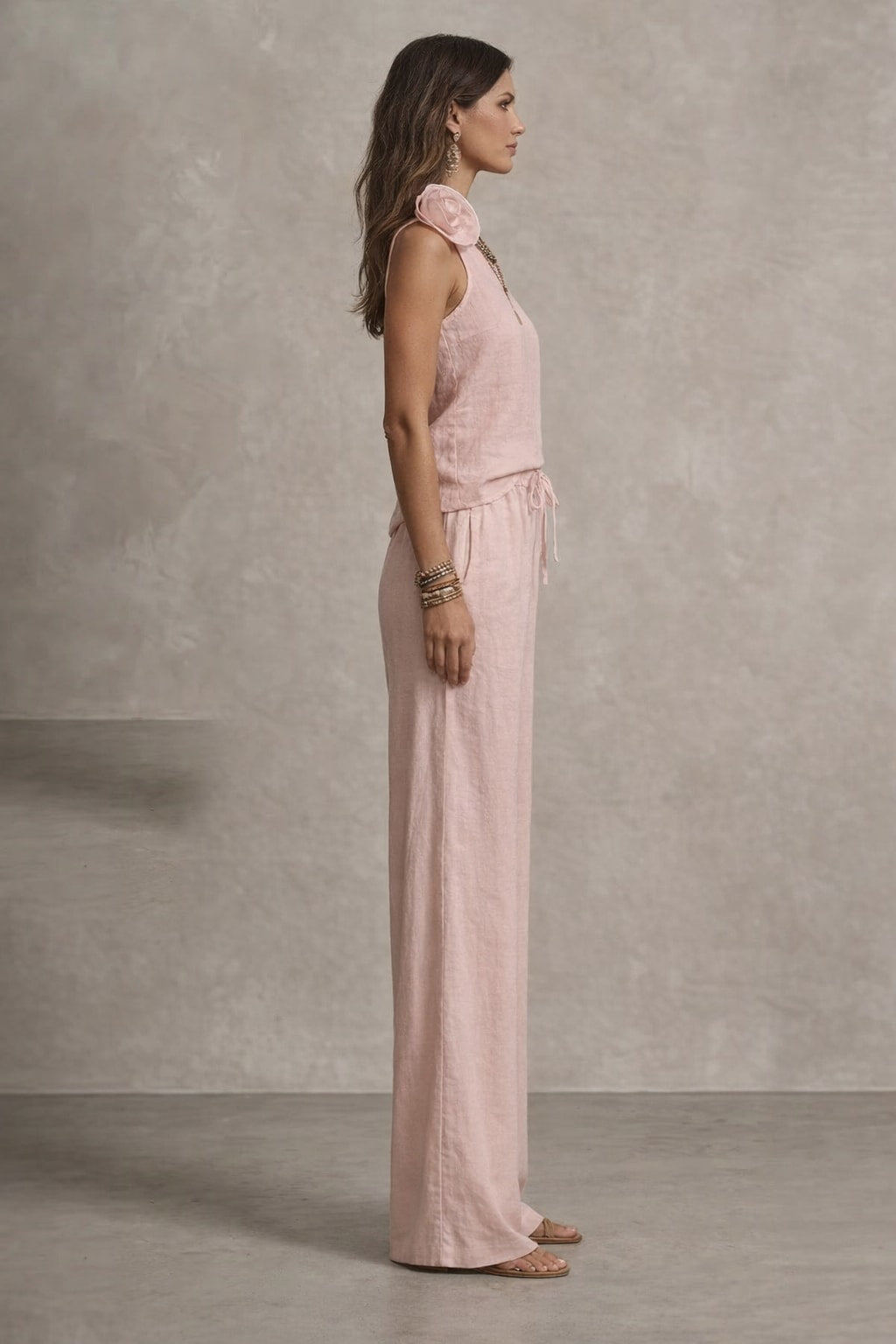 Fabric Two-Piece Set With One Shoulder Rosette - 3