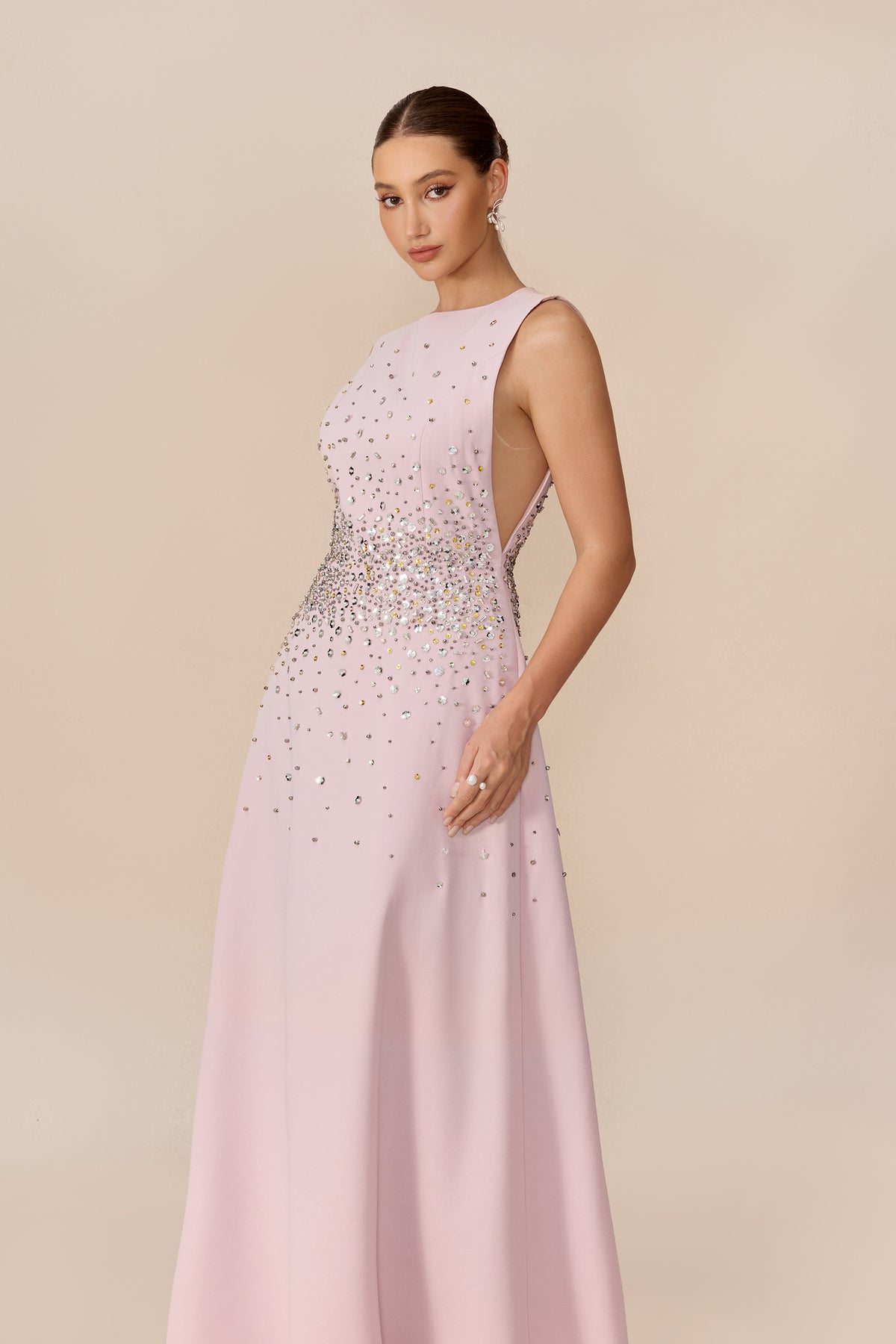 Pink crystal embellished sleeveless maxi dress - view 3