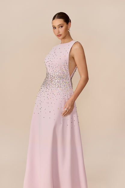Pink crystal embellished sleeveless maxi dress - view 3