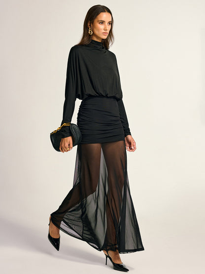Ruched Mesh Modal Blend Maxi Dress - view 5