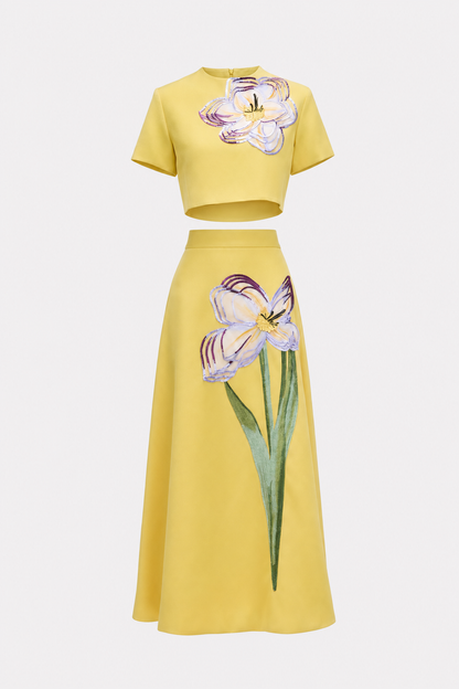Terylene Floral Applique Top and Skirt Set - view 5