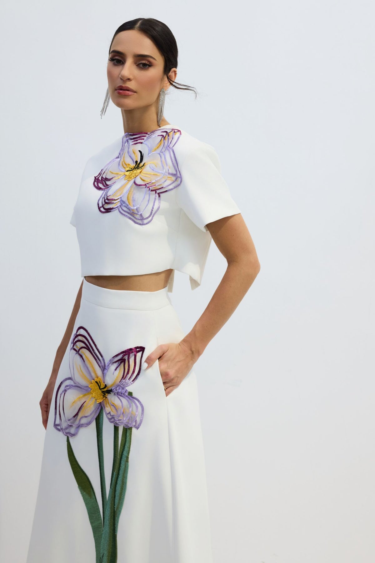 Terylene Floral Applique Top and Skirt Set - view 3