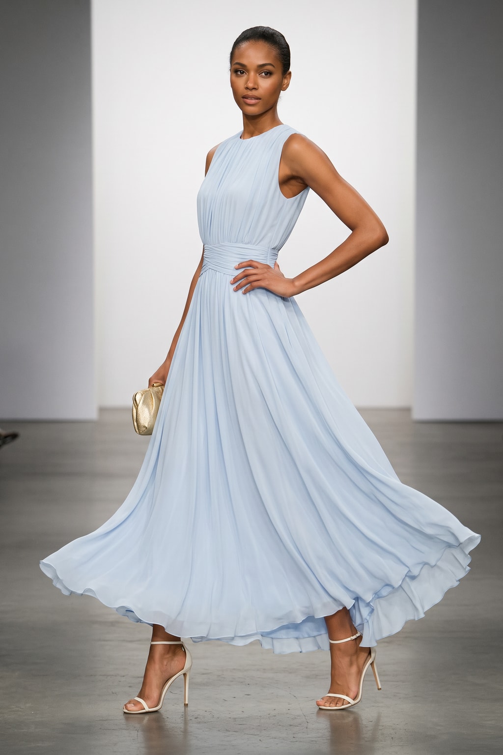Chiffon Maxi Dress With Ruched A-Line Silhouette - 5