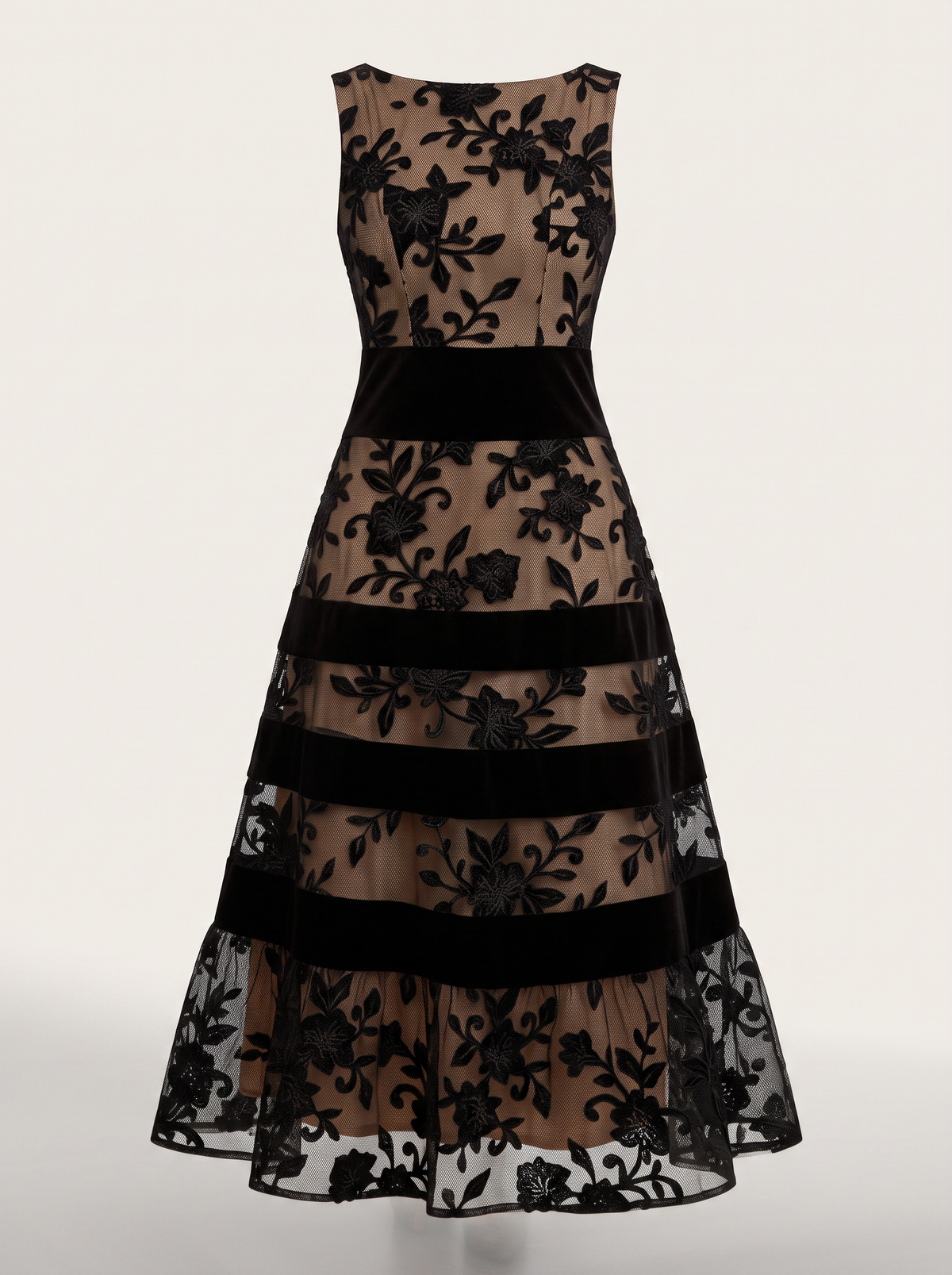 Mesh Lace Boat Neck Midi Dress
