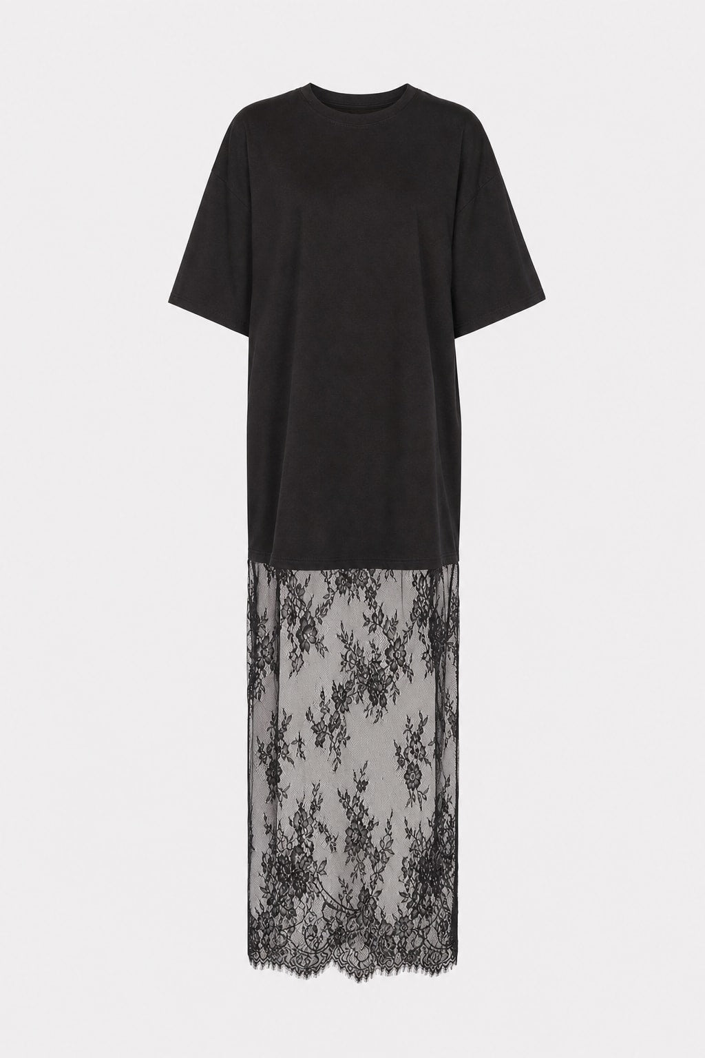 Cotton Maxi Dress With Sheer Lace Skirt - 1