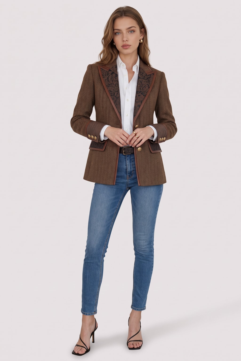 Tweed Long Sleeve Blazer With Printed Panels - 3