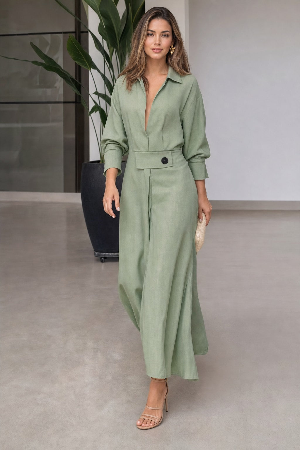 Tied-Waist Shirt Maxi Dress - 10