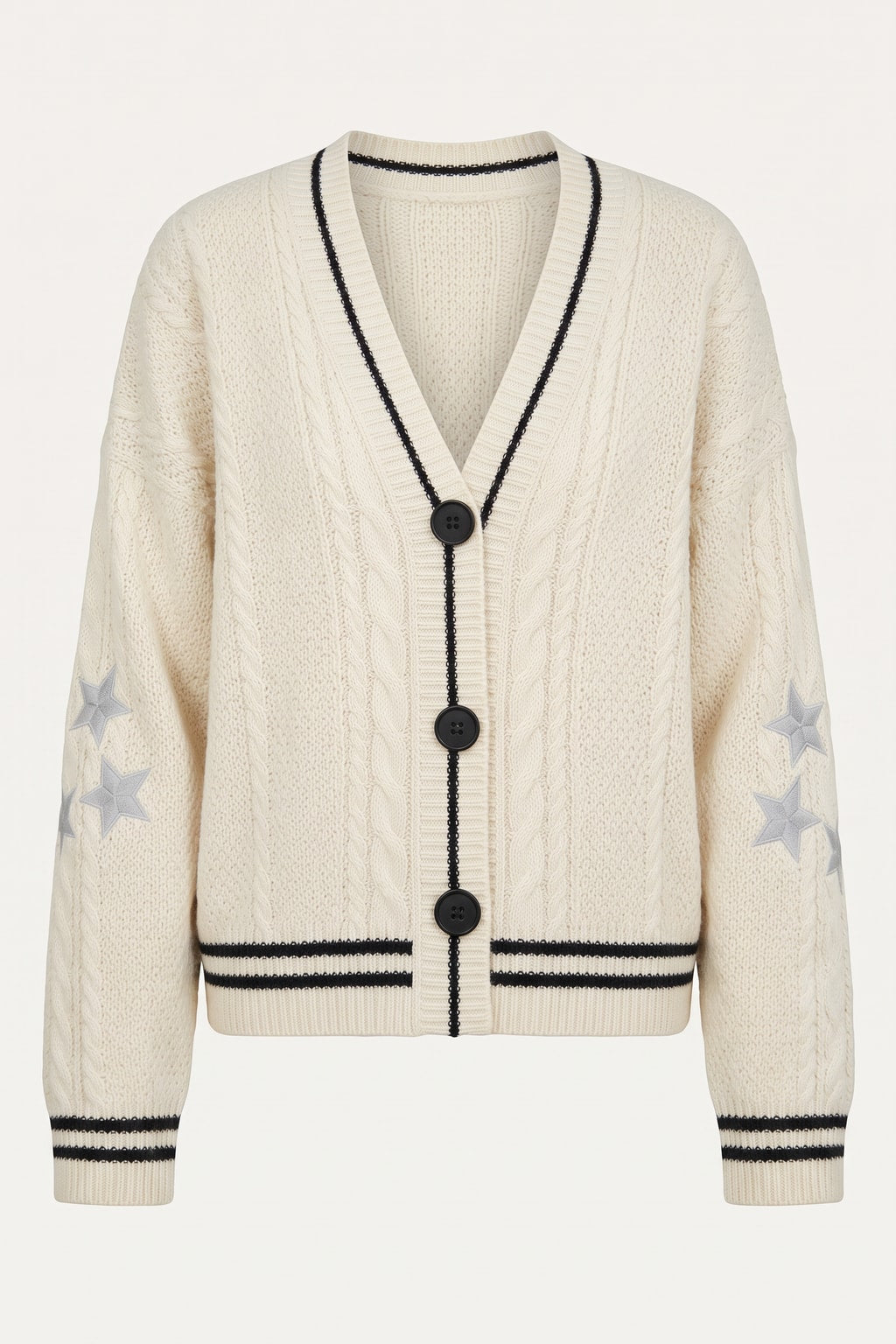 Knit Cable Cardigan With V-Neck Button Front - 4