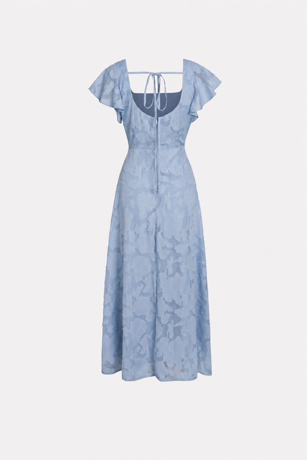 Blue Jacquard Square Neck Midi Dress - view 6