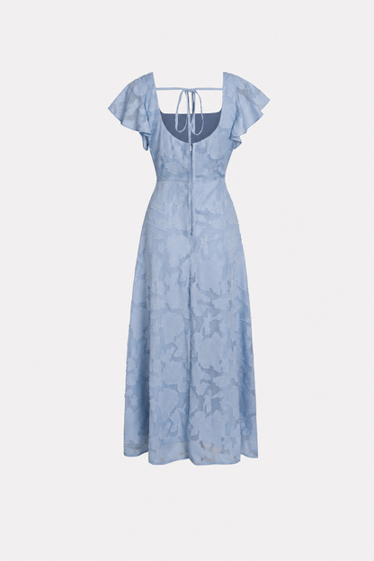 Blue Jacquard Square Neck Midi Dress - view 6
