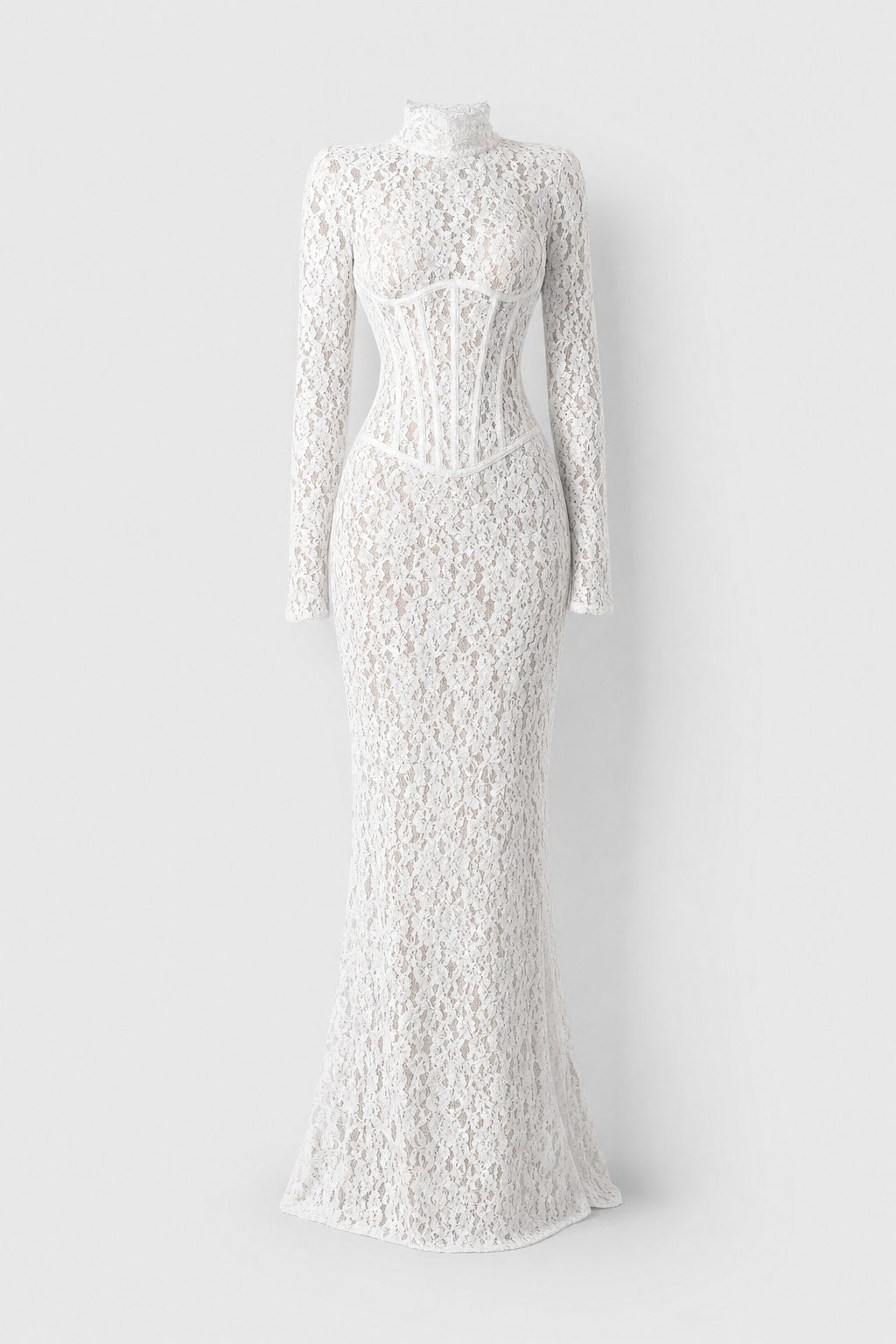 White Lace Corset Maxi Dress - 1