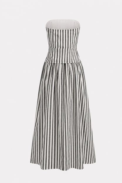 Striped Cotton Linen Strapless Maxi Dress - view 5