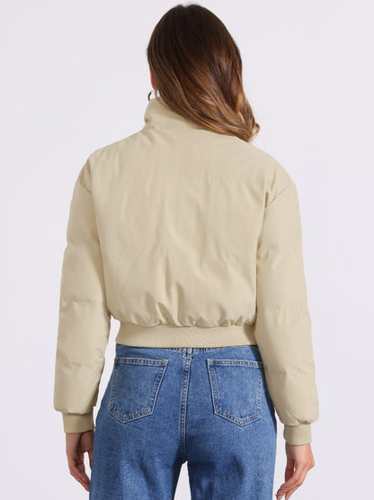 Padded Cropped Bomber Jacket With Stand Collar - view 29