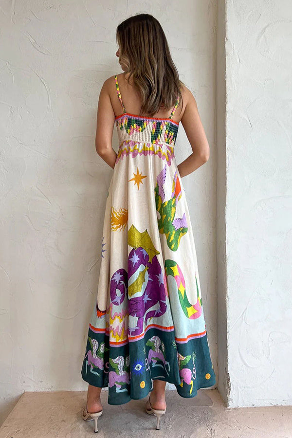 Smocked Back Linen Blend Midi Dress - view 4