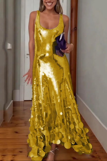 Sequin tank maxi dress with cutout back - view 3