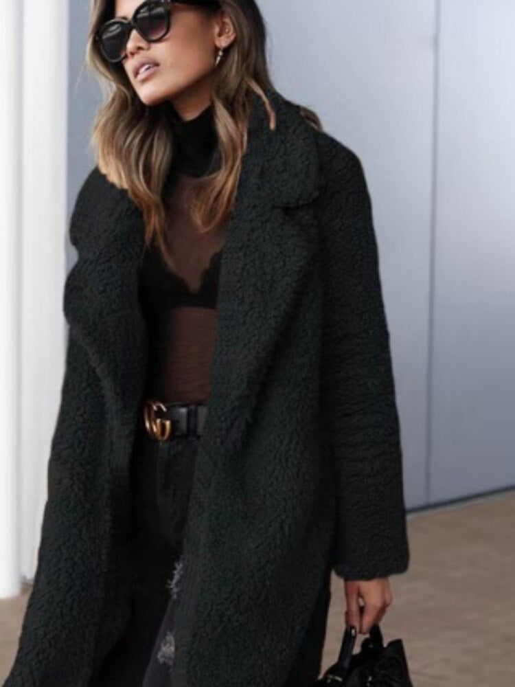 Long Fleece Teddy Coat in Six Colors - view 4