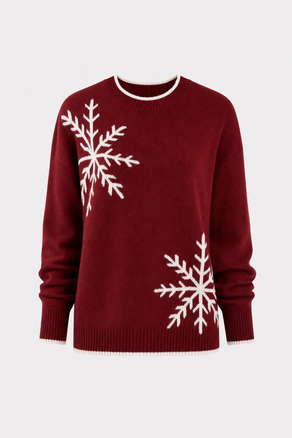 Ribbed Knit Sweater with Snowflake Print - 1