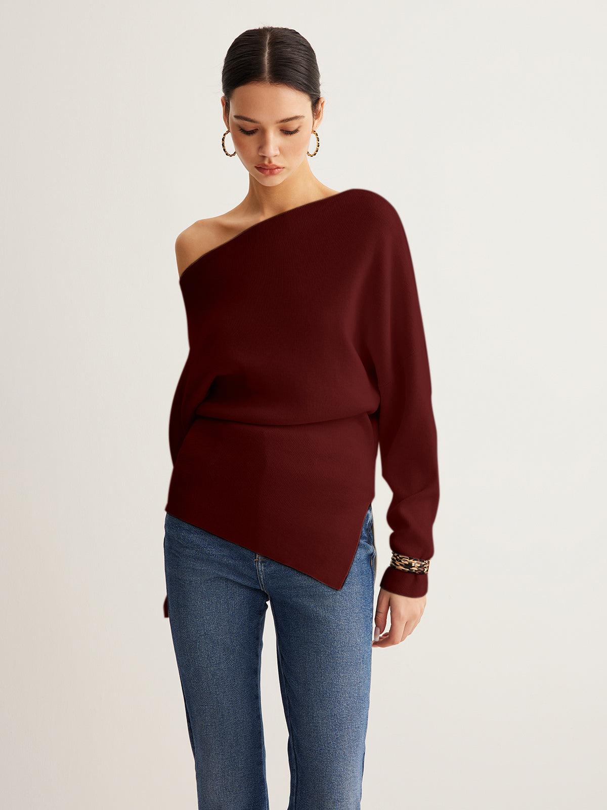 Wool-Blend Knit Top With Asymmetrical Neckline - 6