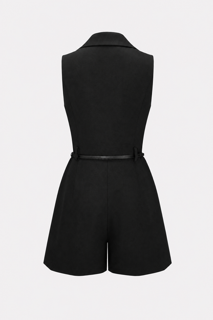 Black woven belted blazer romper - view 5