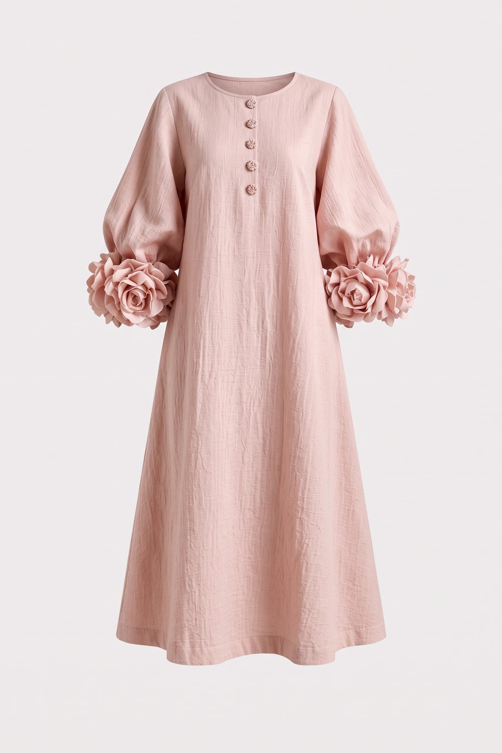 Linen Blend Midi Dress With Button-Down Front - 1