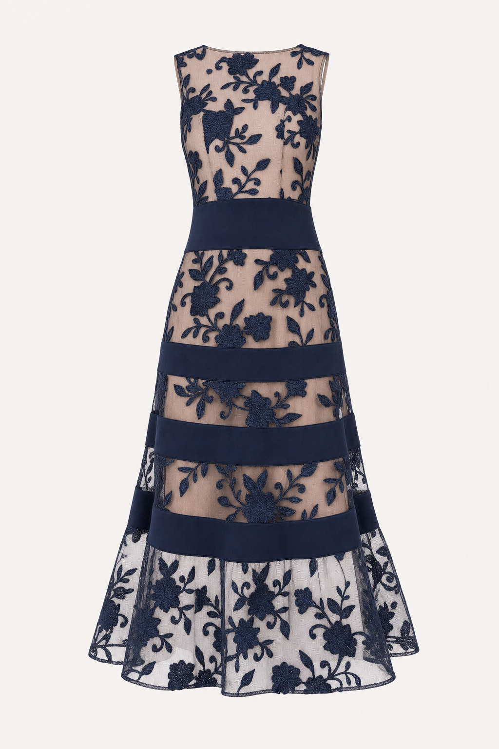 Colorblock Mesh Lace A-Line Midi Dress