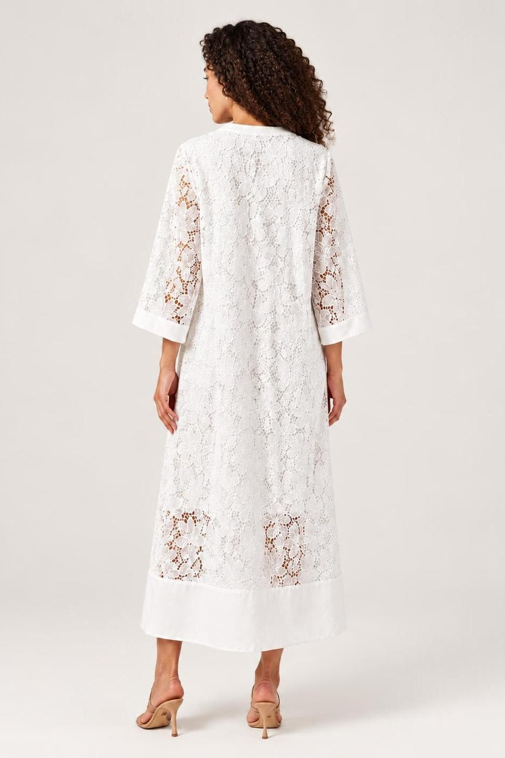 White Lace Midi Dress With Sheer Hem Panel - 4