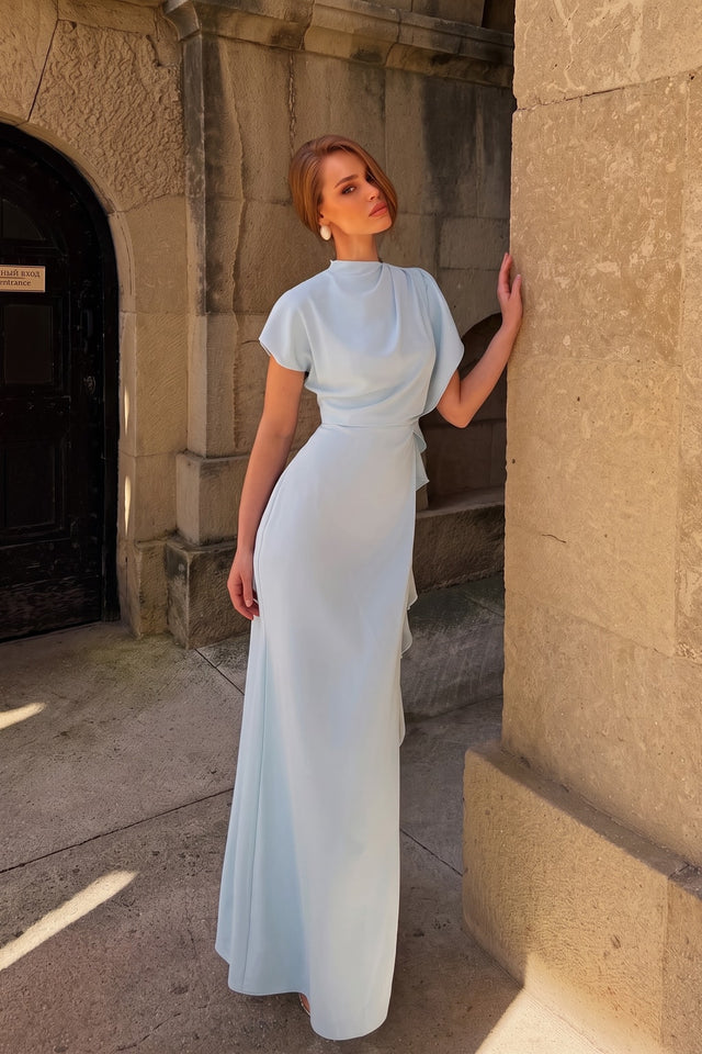 Satin Mermaid Evening Dress with Pleated Skirt - 4