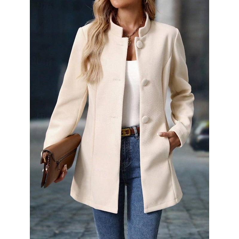 Stand collar coat with pockets - view 2