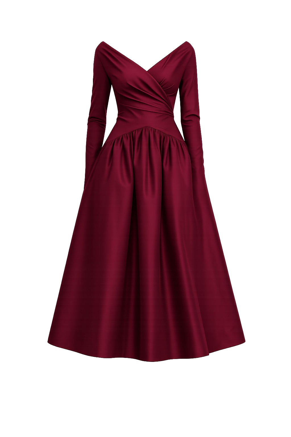Satin Midi Dress With V-Neck And Flared Skirt - 1