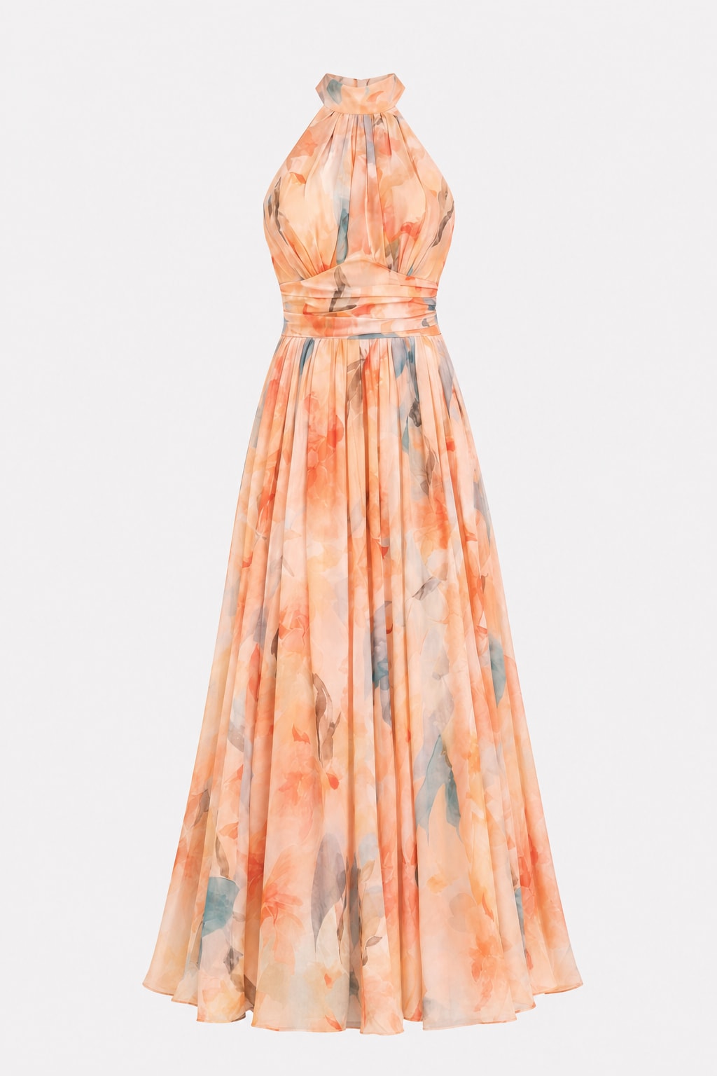 Halter Neck Maxi Dress With Watercolor Print - 1