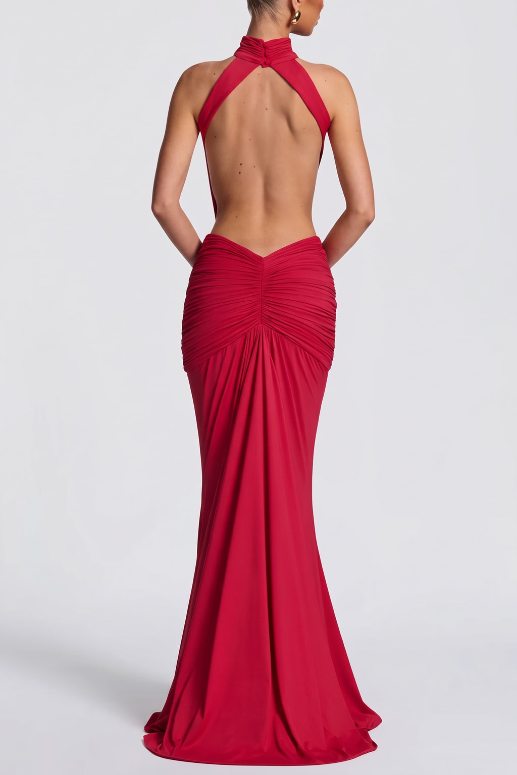 Stretch Jersey Maxi Dress With High Neck And Open Back - 7