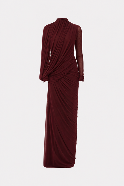 High Neck Maxi Dress with Asymmetric Drape - view 6
