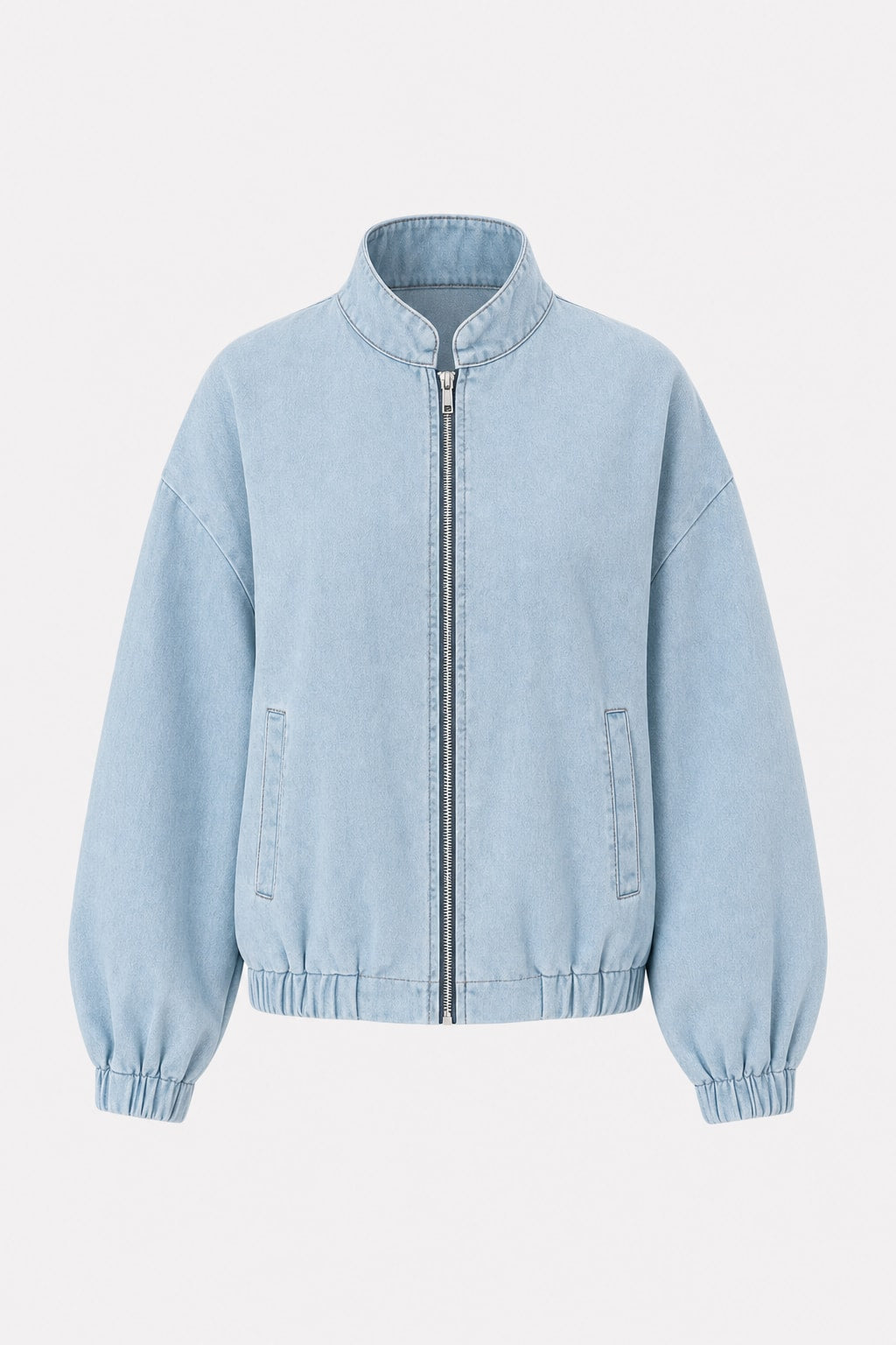Blue Lightweight Effortless Bomber Jacket with Zip Closure - 1