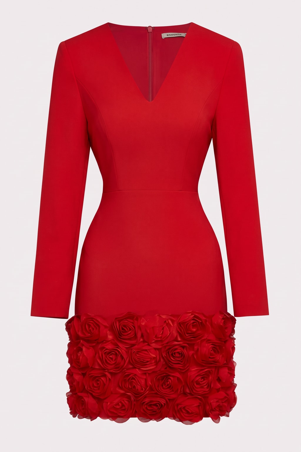 3D Floral V-Neck Long Sleeve Sheath Mini Dress - 1