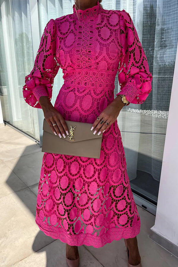 Lace Midi Dress With Lantern Sleeves - view 2