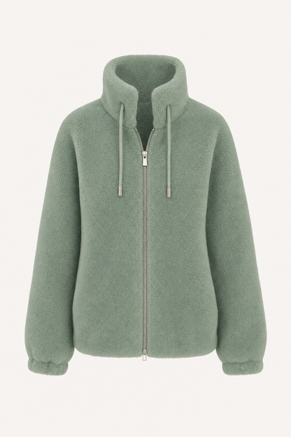 Full-Zip Fleece Coat with Stand Collar
