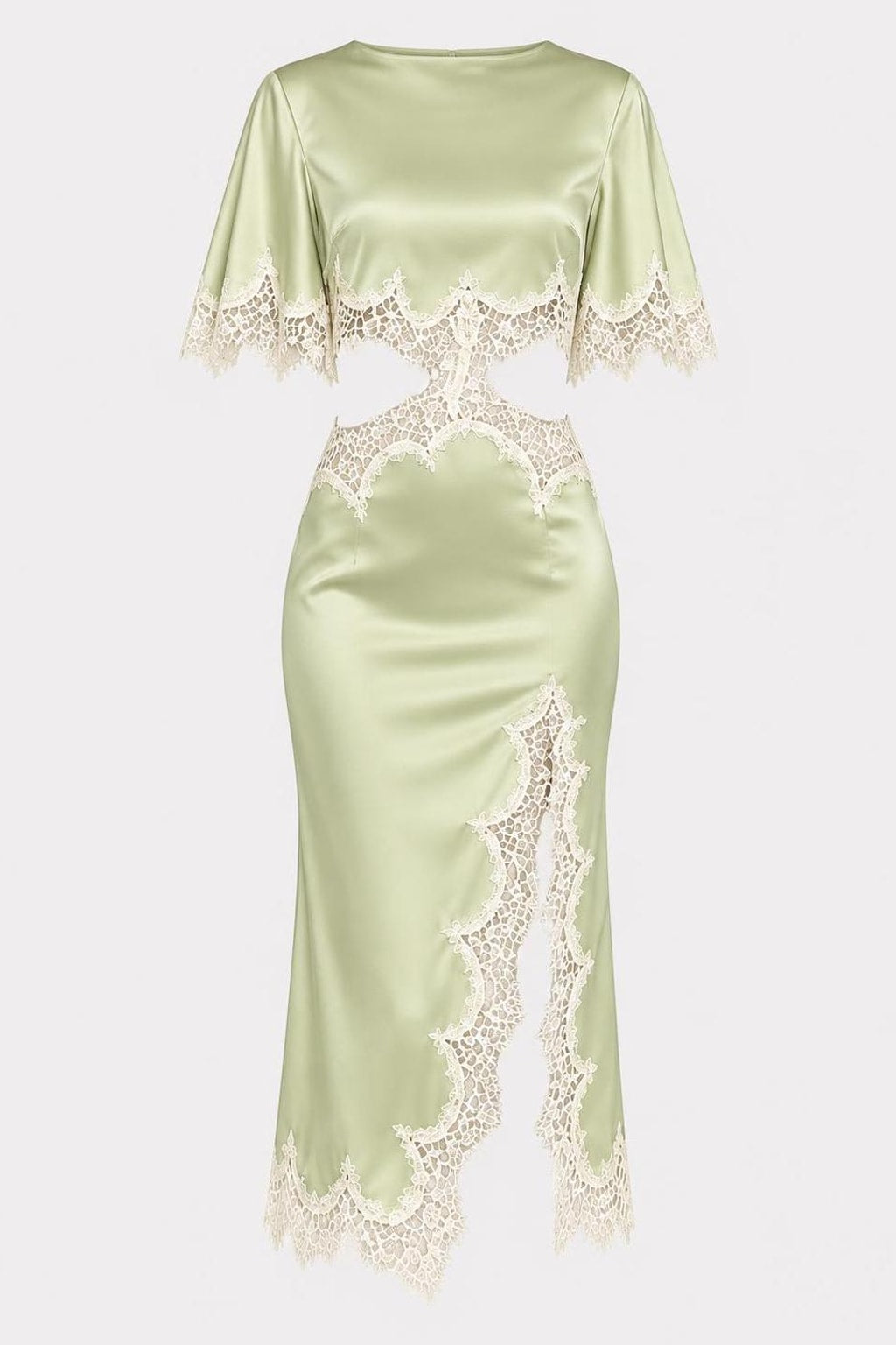 Satin Midi Dress With Lace Cutouts - 1