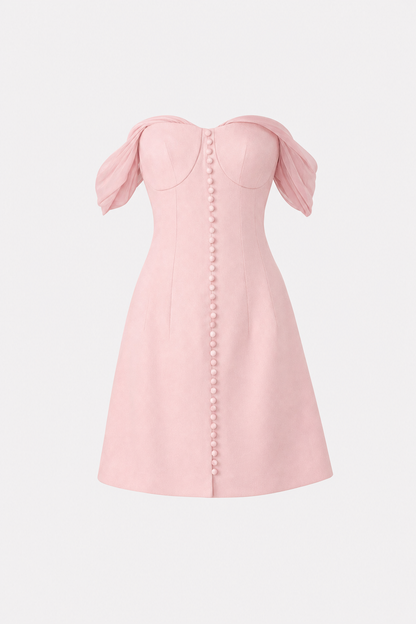 Pink satin off-shoulder corset mini dress